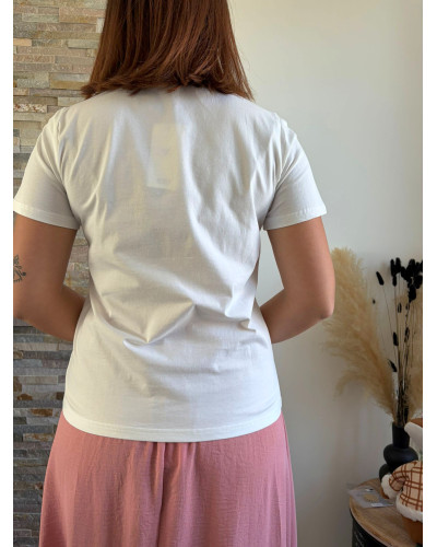 HUGO | Tee-shirt blanc encolure fleurs colorées