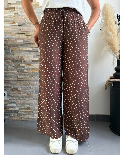 SERAPHIN | Pantalon fluide marron chocolat à pois