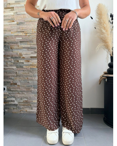 SERAPHIN | Pantalon fluide marron chocolat à pois