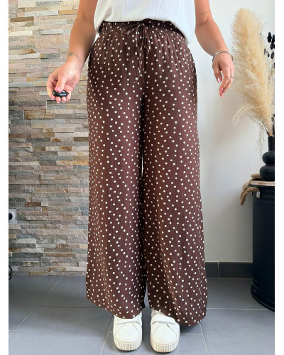 SERAPHIN | Pantalon fluide marron chocolat à pois