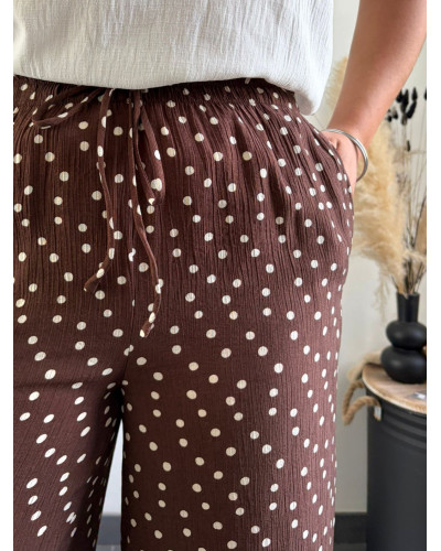 SERAPHIN | Pantalon fluide marron chocolat à pois