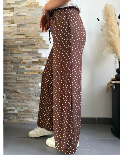 SERAPHIN | Pantalon fluide marron chocolat à pois
