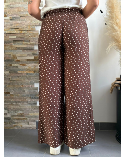 SERAPHIN | Pantalon fluide marron chocolat à pois