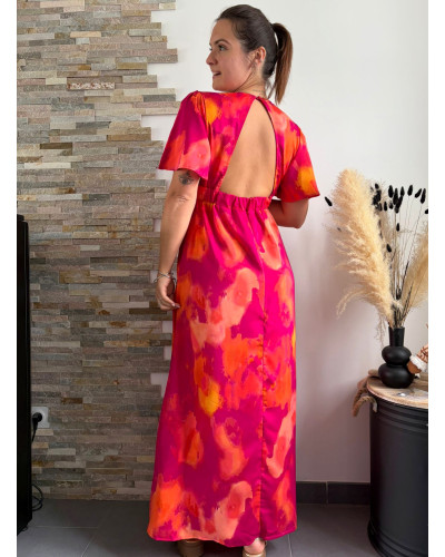 THEOLINE | Robe longue rose orangé dos nu