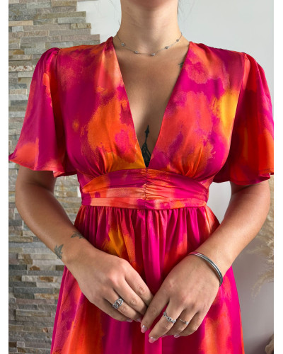 THEOLINE | Robe longue rose orangé dos nu