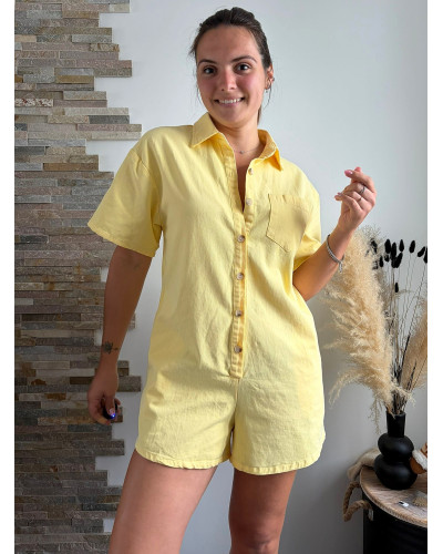 PIA | Combinaison short en jean jaune
