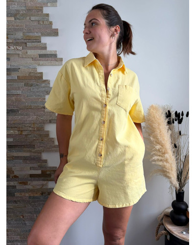 PIA | Combinaison short en jean jaune
