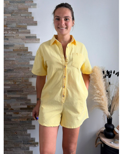 PIA | Combinaison short en jean jaune