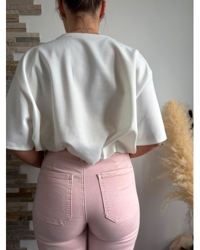 ESTEBAN | Tee-shirt blanc court inscription ICONIC rose