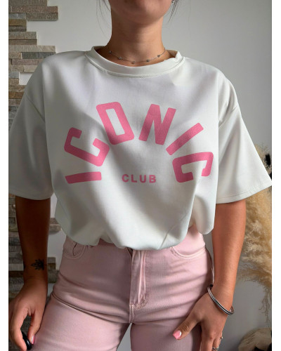 ESTEBAN | Tee-shirt blanc court inscription ICONIC rose