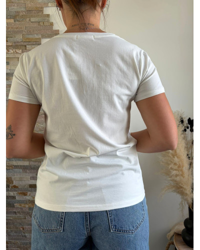 ELOUAN | Tee-shirt blanc rayures jaunes bisous