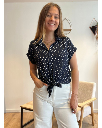VIOLA | Blouse bleu marine à pois blanc manche courte