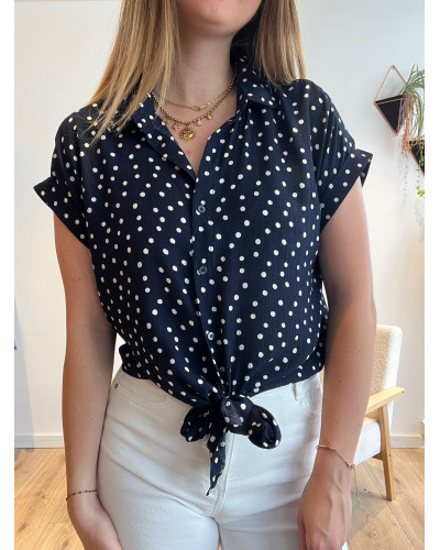 VIOLA | Blouse bleu marine à pois blanc manche courte