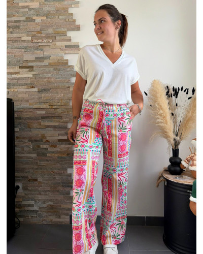 ALARIC |  Pantalon fluide motif rose moderne