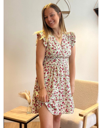 LEXIE | Robe fluide motif fleuri rose et vert