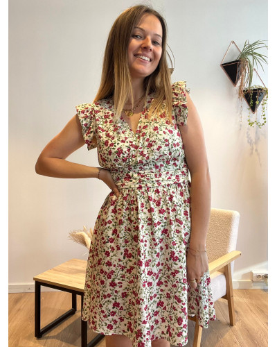 LEXIE | Robe fluide motif fleuri rose et vert