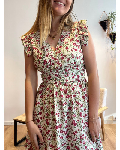 LEXIE | Robe fluide motif fleuri rose et vert