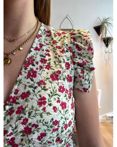 LEXIE | Robe fluide motif fleuri rose et vert
