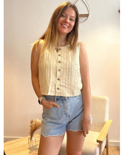 LOGAN | Top effet lin beige à rayures
