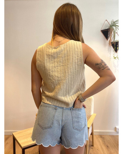 LOGAN | Top effet lin beige à rayures