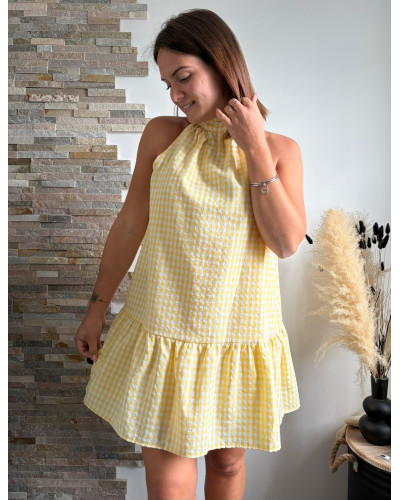 ALYSSA | Robe vichy jaune sans manche