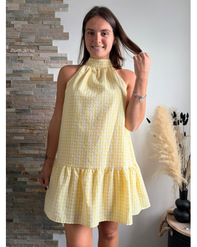 ALYSSA | Robe vichy jaune sans manche