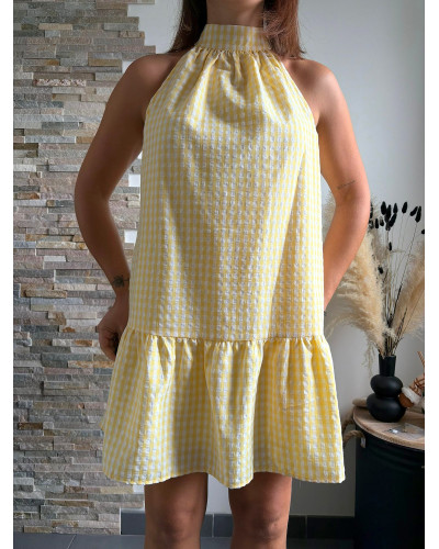 ALYSSA | Robe vichy jaune sans manche