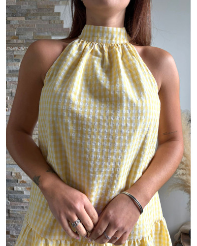 ALYSSA | Robe vichy jaune sans manche