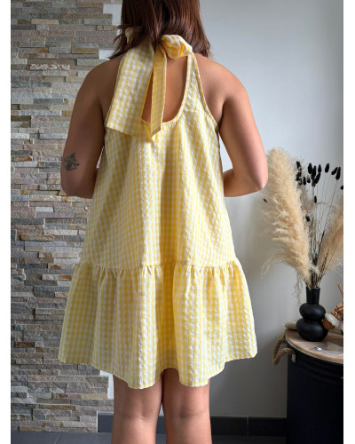 ALYSSA | Robe vichy jaune sans manche