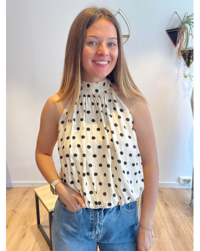 YAN | Top beige à pois