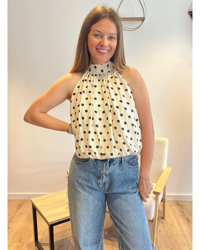 YAN | Top beige à pois