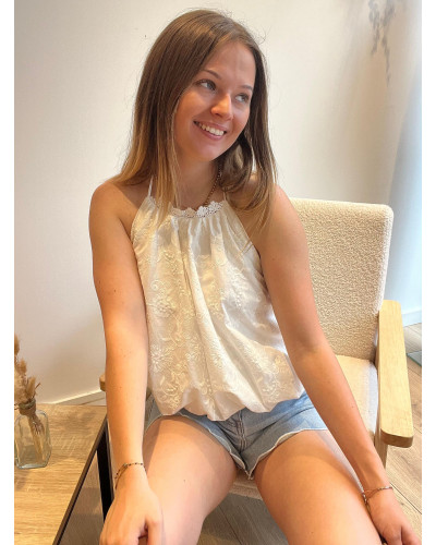 YVAIN | Top en coton blanc bouffant avec broderie