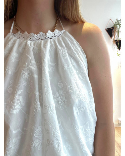 YVAIN | Top en coton blanc bouffant avec broderie