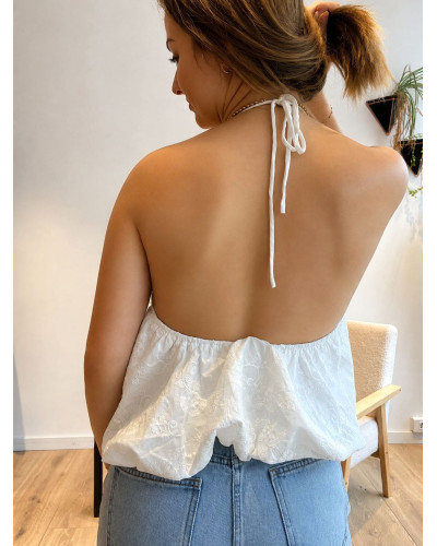 YVAIN | Top en coton blanc bouffant avec broderie