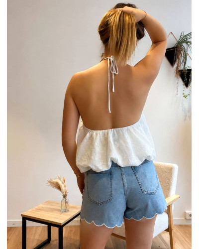 YVAIN | Top en coton blanc bouffant avec broderie