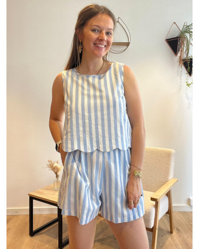 ALICE | Combishort coton rayé bleu et blanc