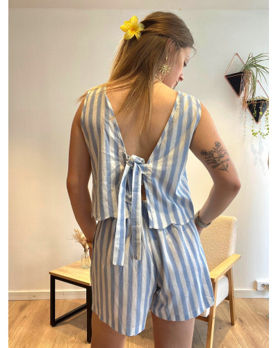 ALICE | Combishort coton rayé bleu et blanc