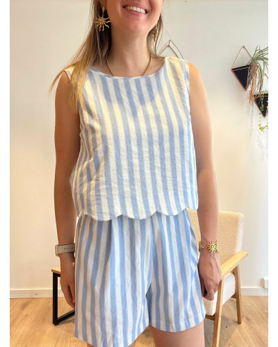ALICE | Combishort coton rayé bleu et blanc