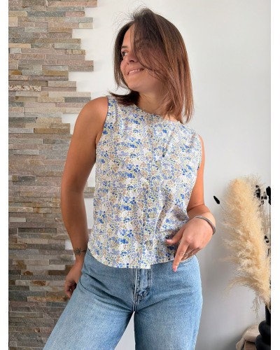 GALIEN | Top en coton liberty bleu