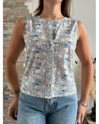 GALIEN | Top en coton liberty bleu