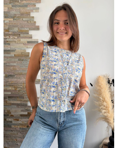 GALIEN | Top en coton liberty bleu