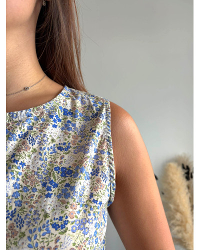 GALIEN | Top en coton liberty bleu