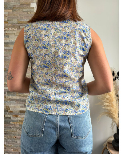 GALIEN | Top en coton liberty bleu