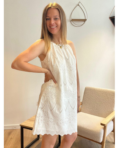 BEA | Robe blanche broderie fine bretelle