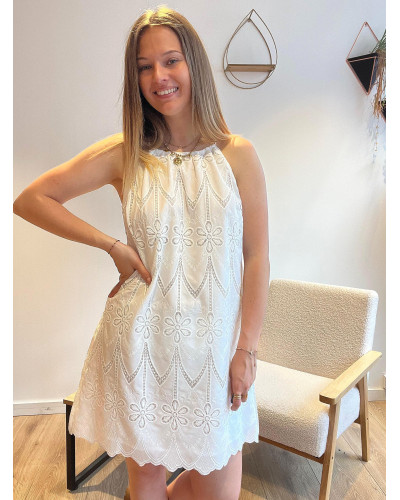 BEA | Robe blanche broderie fine bretelle
