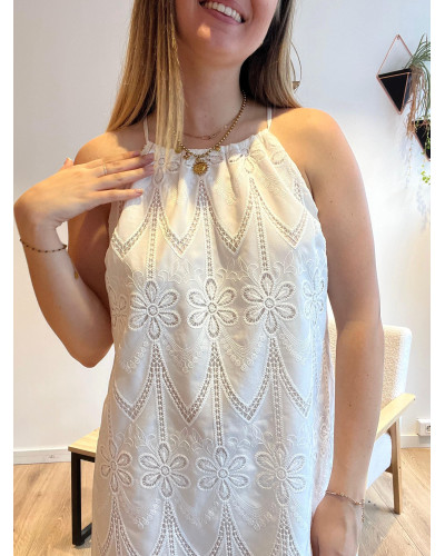 BEA | Robe blanche broderie fine bretelle