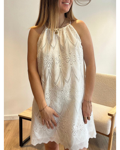 BEA | Robe blanche broderie fine bretelle