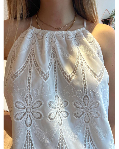 BEA | Robe blanche broderie fine bretelle