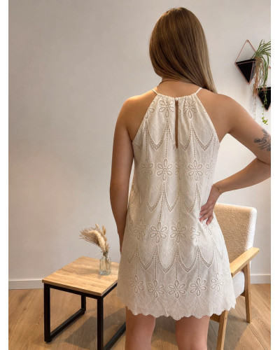 BEA | Robe blanche broderie fine bretelle