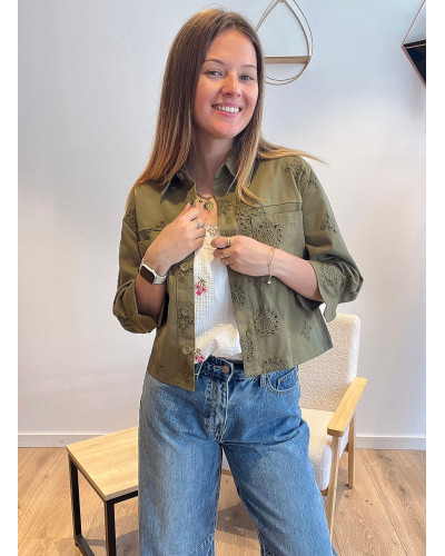 ANDREA | Veste en jean brodée kaki